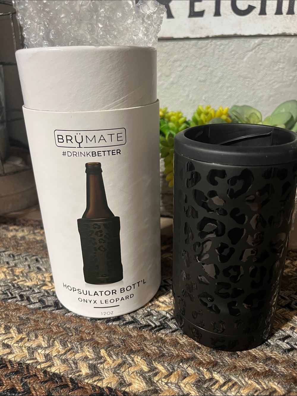 Bruno Magli Black Leopard-Pattern Insulated Bottle Holder